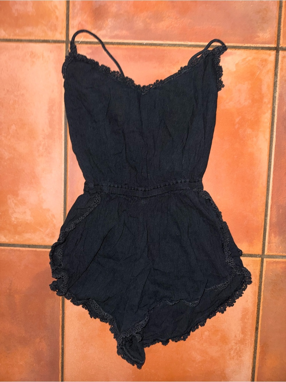 Abercrombie & Fitch Black Lace-Trim Romper Coverup